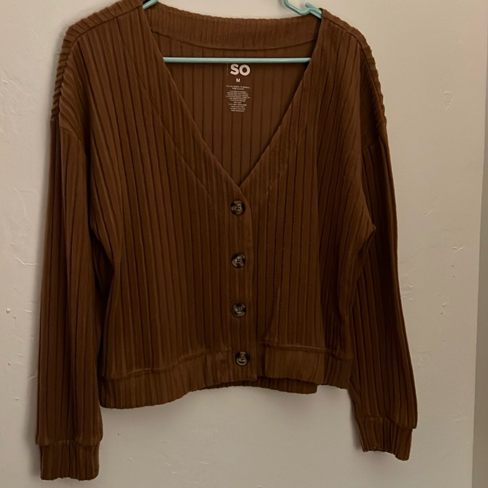 SO Juniors Brown Cropped Button-Front Cardigan